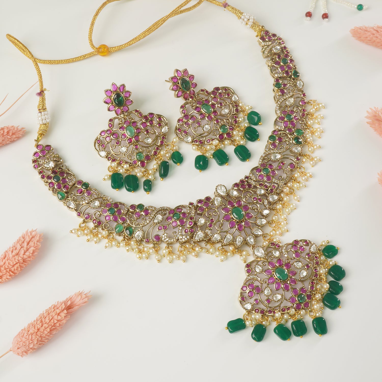 Shop Online Premium Gold Plated South Indian Kemp-Set Jewellery Designs