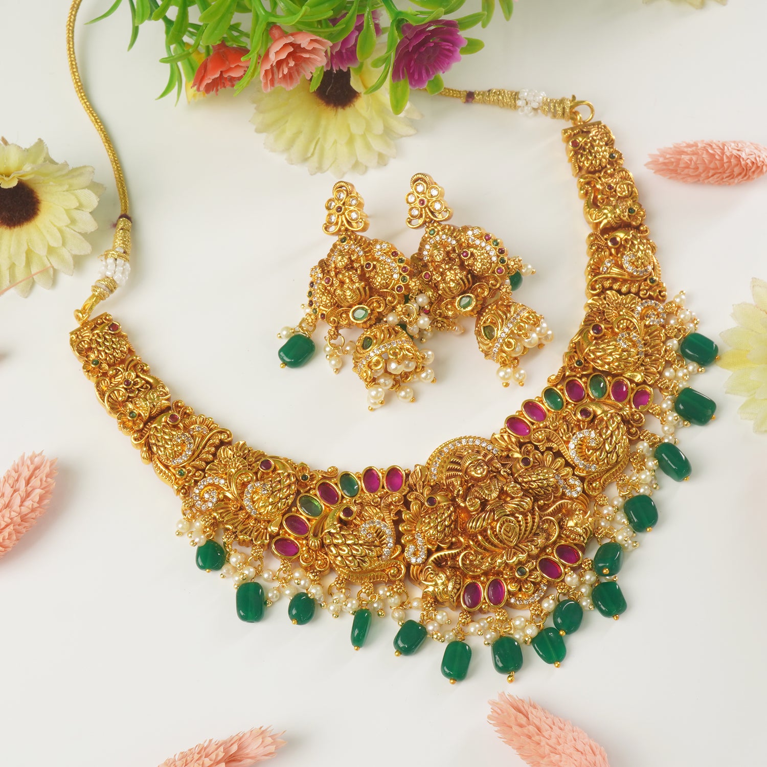 Gold Plated South Indian Temple Nagas Jewellery Necklace Design