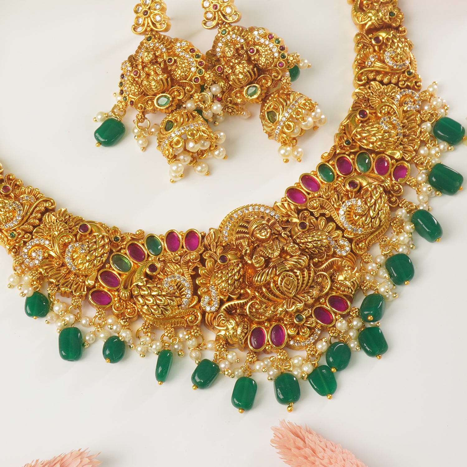 Gold Plated South Indian Temple Nagas Jewellery Necklace Design