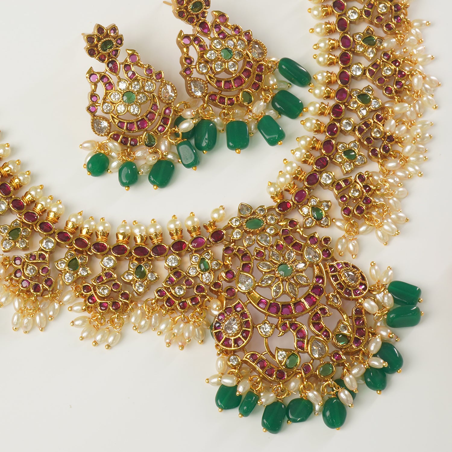 Gold Plated South Indian Temple Kemp Jewellery Necklace Design