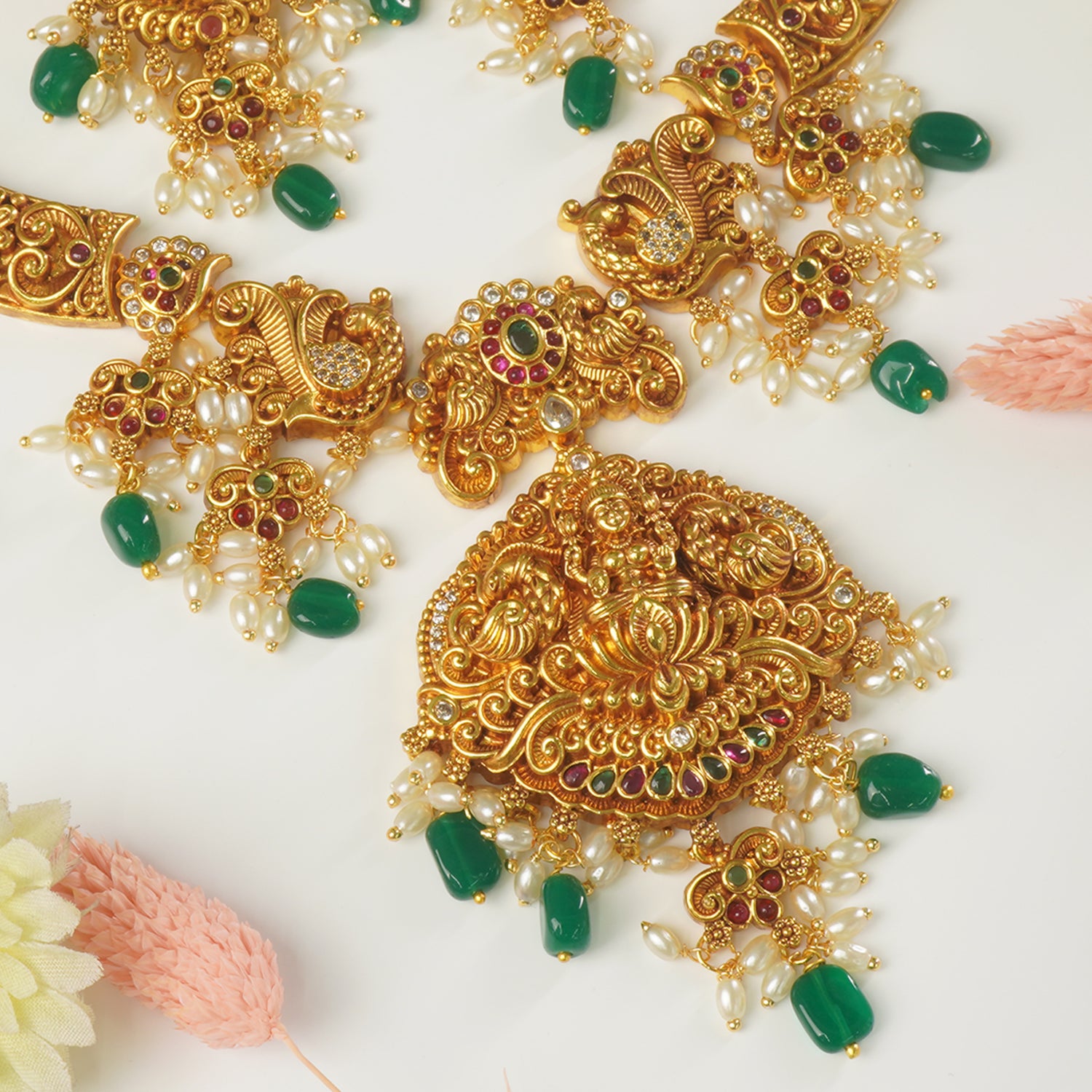 Gold Plated South Indian Temple Jewellery Necklace Design