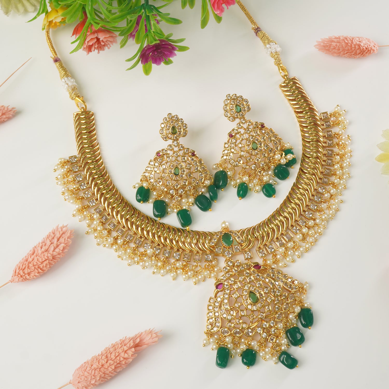 Gold Plated South Indian Temple Jalebi Jewellery Necklace Design