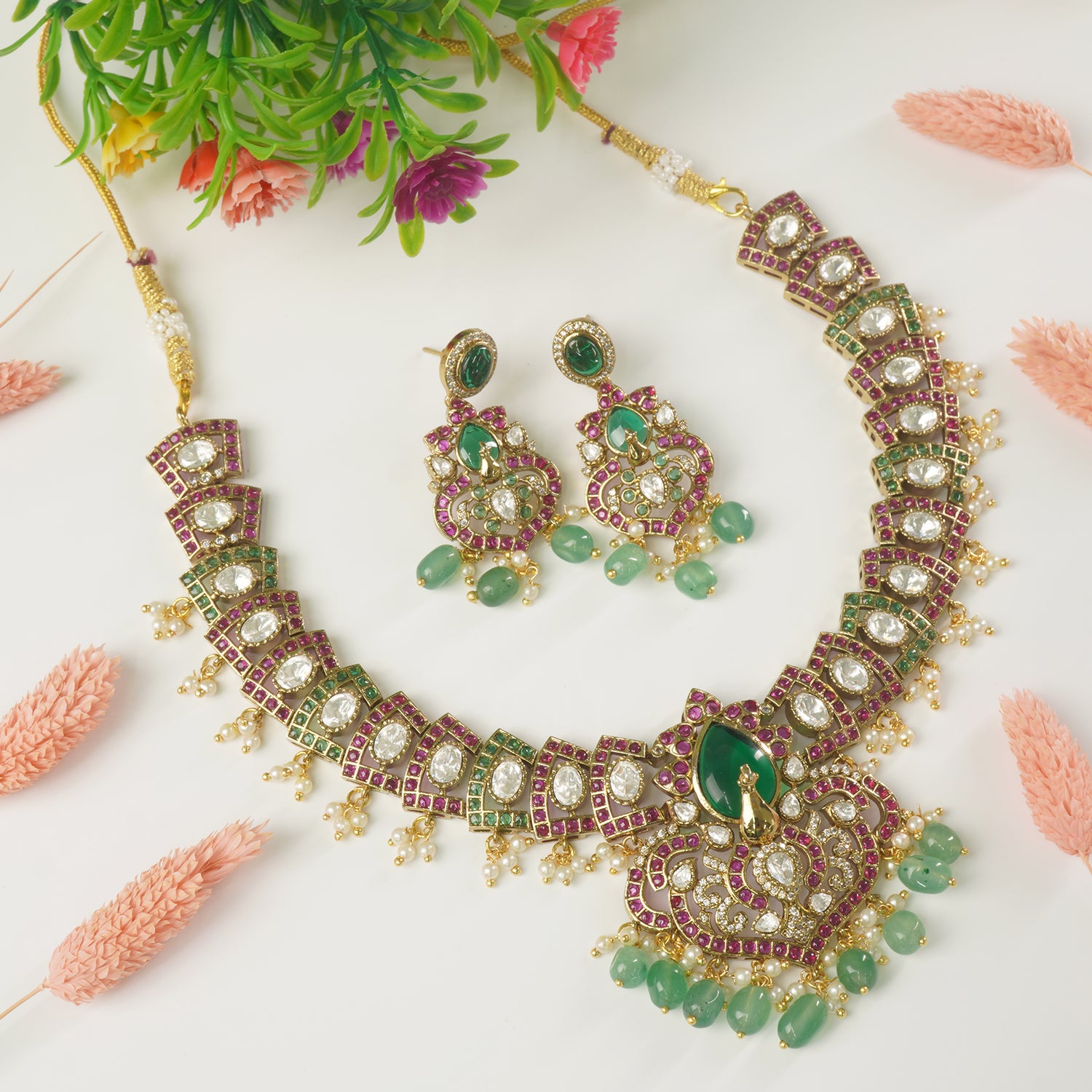 Gold Plated South Indian Temple Kundan Jewellery Necklace Design