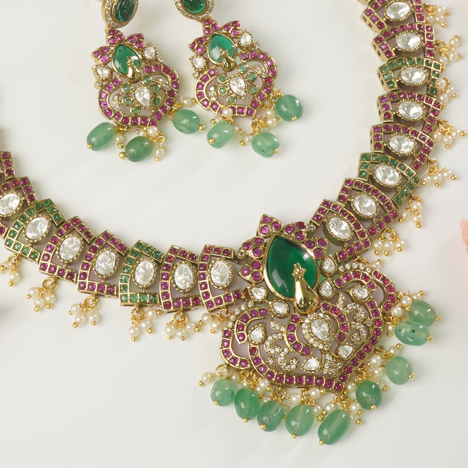 Gold Plated South Indian Temple Kundan Jewellery Necklace Design