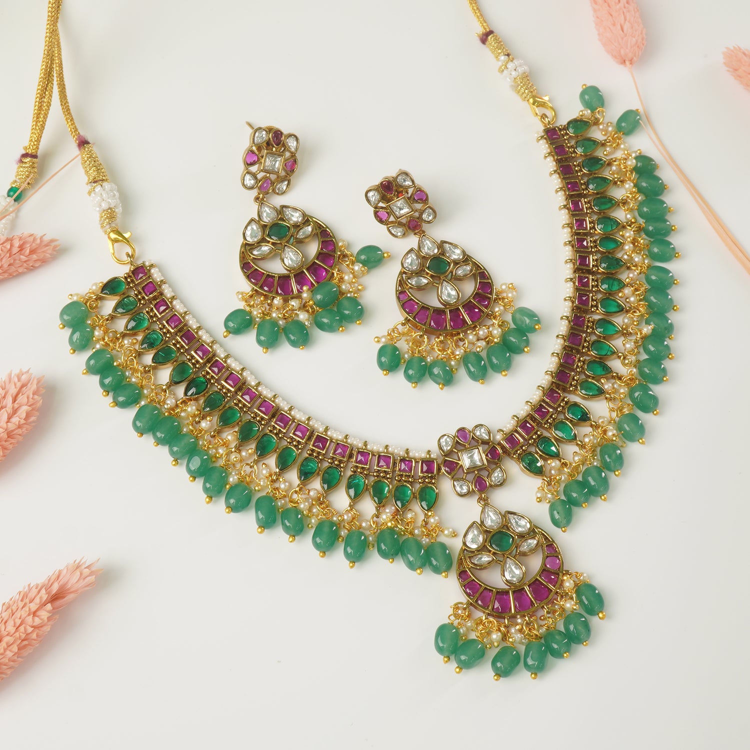 Shop Online Gold Plated South Indian Kemp Jewellery Necklace Designs