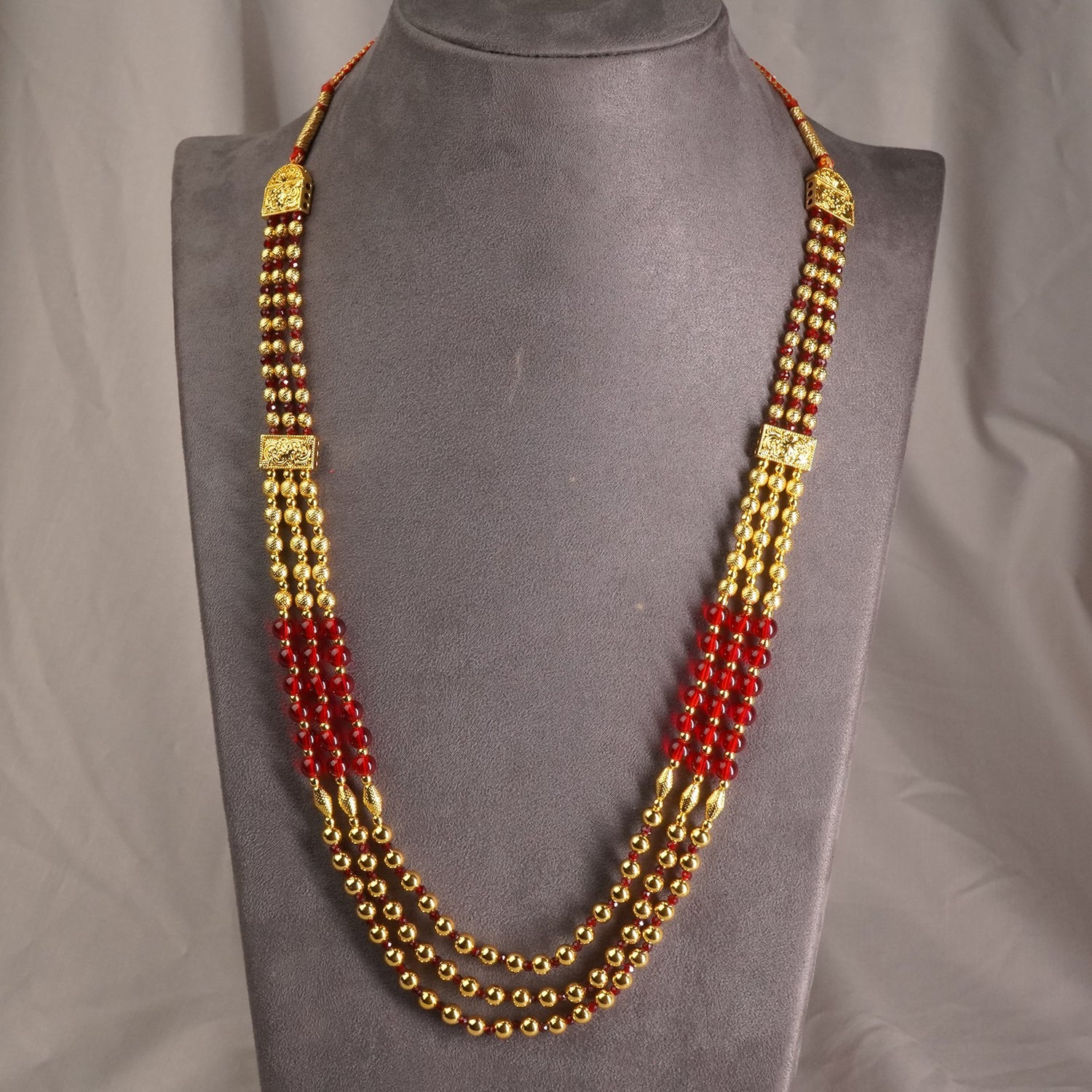 Regal Gold Plated Red Mani Mala