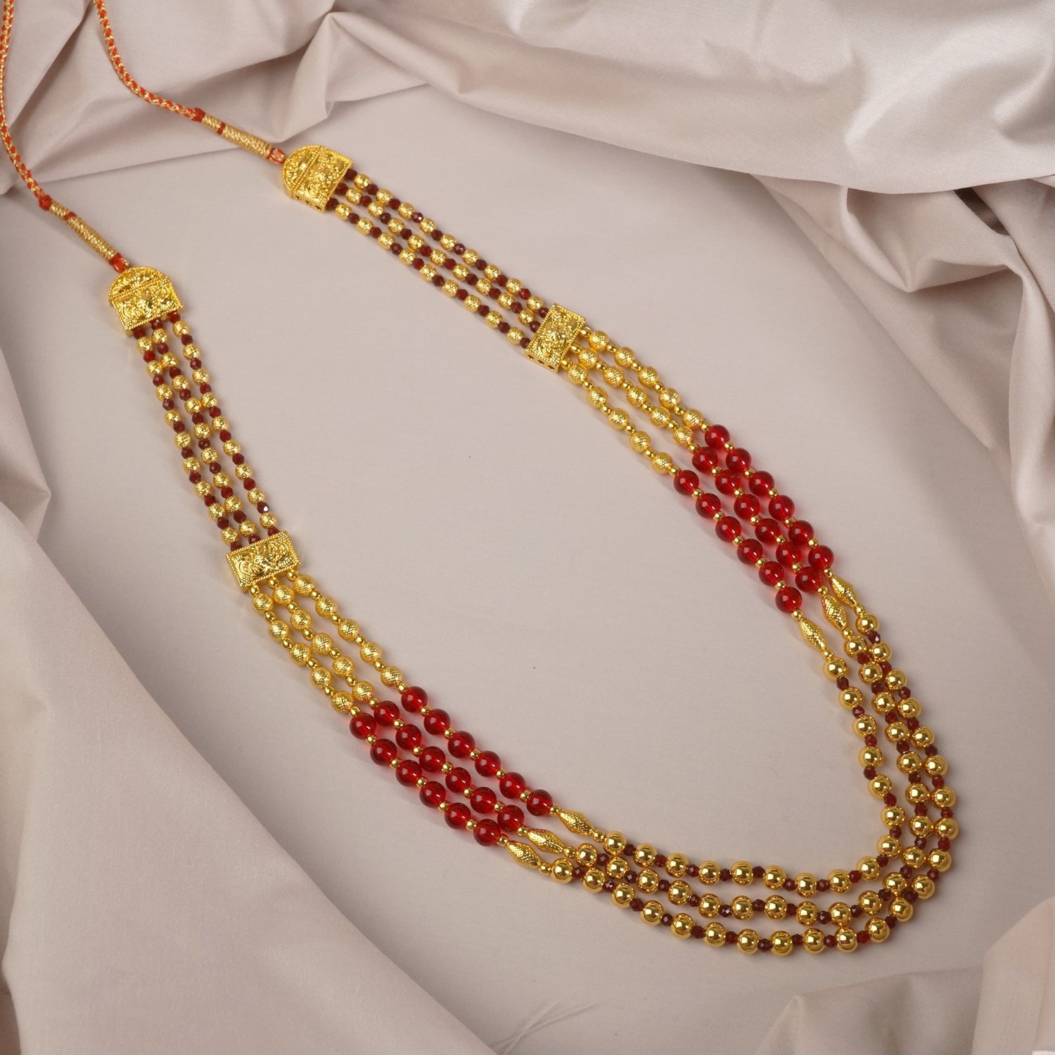 Regal Gold Plated Red Mani Mala