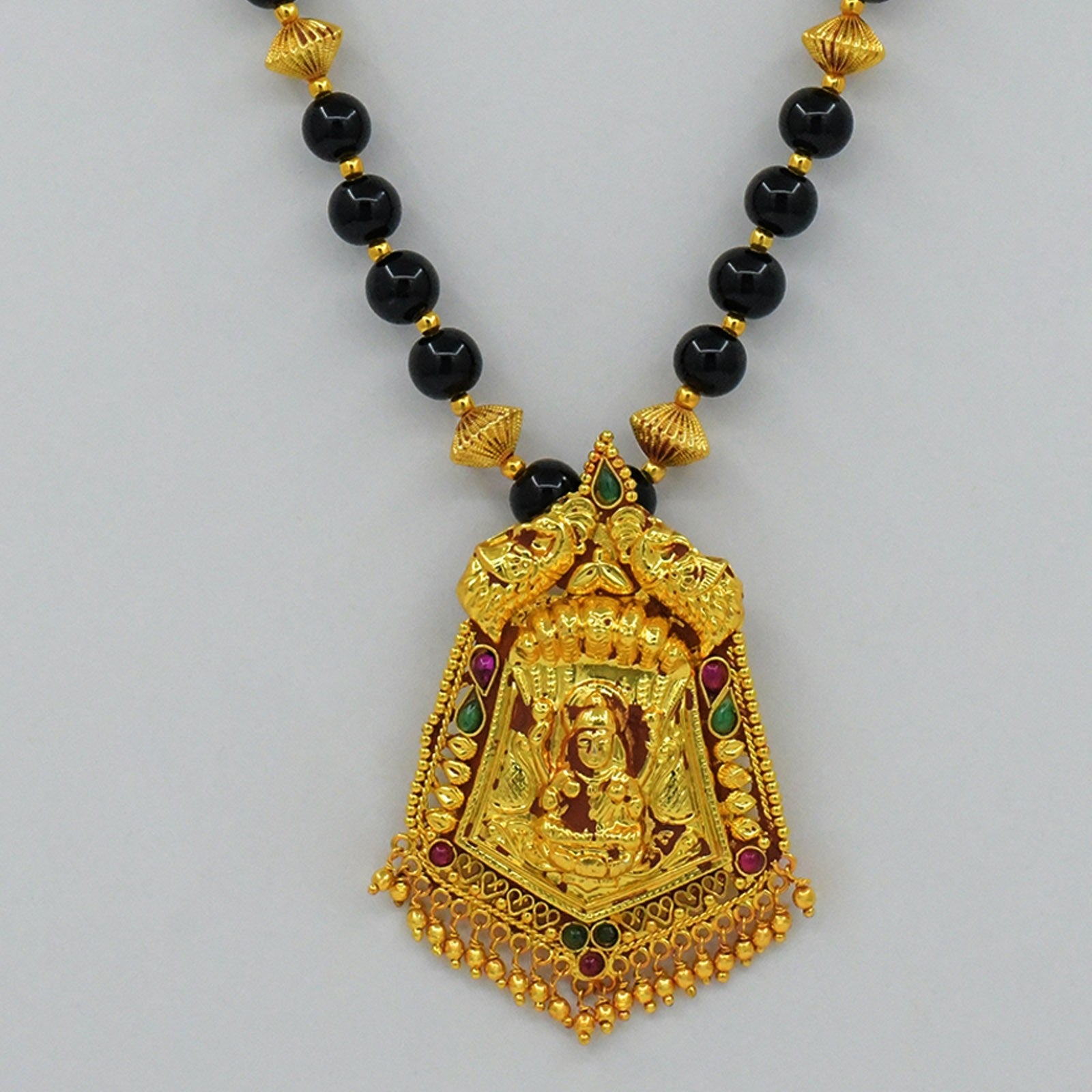 Temple jewellery black nag laxmi pendal geru finish