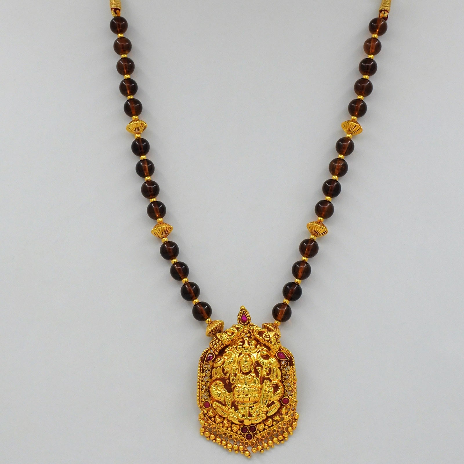 Temple jewellery brown hathi laxmi pendal geru finish