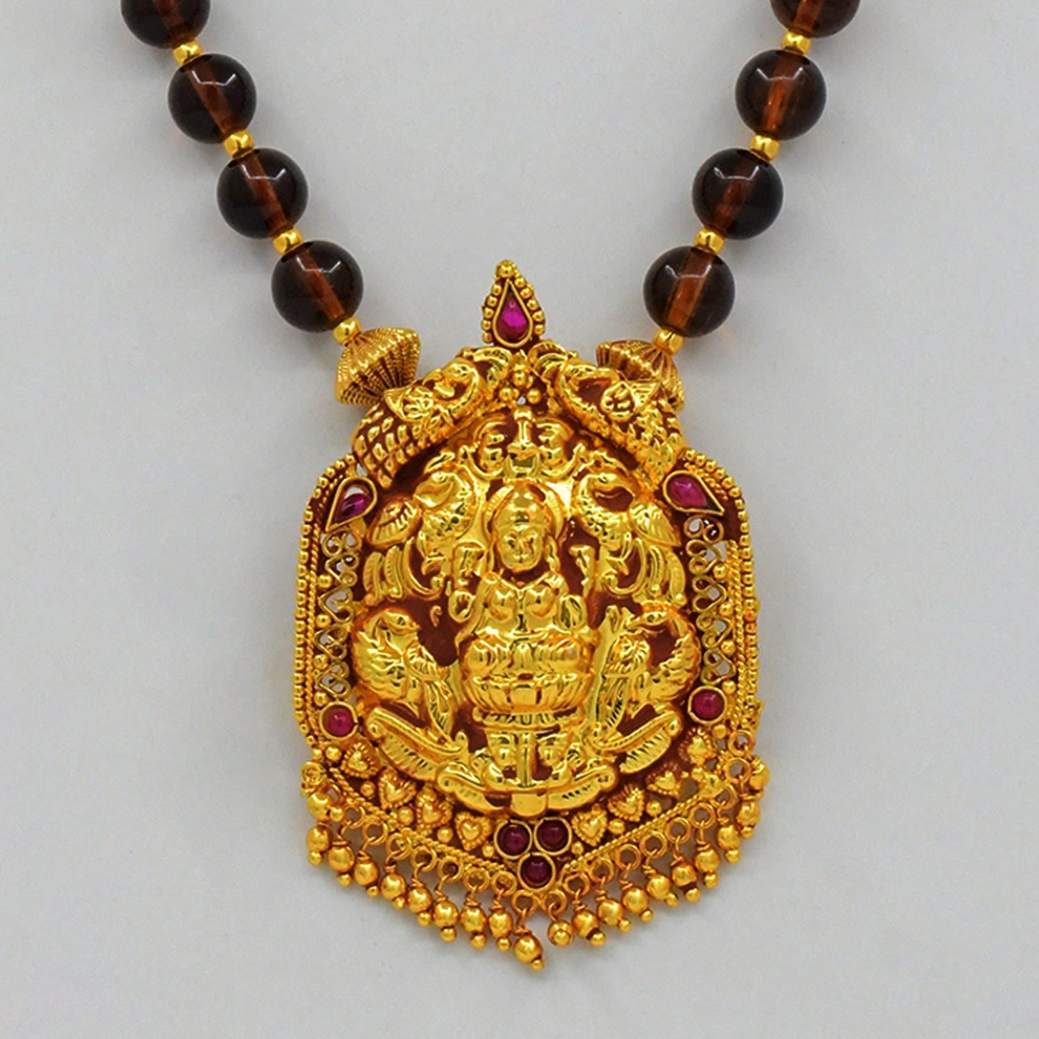 Temple jewellery brown hathi laxmi pendal geru finish