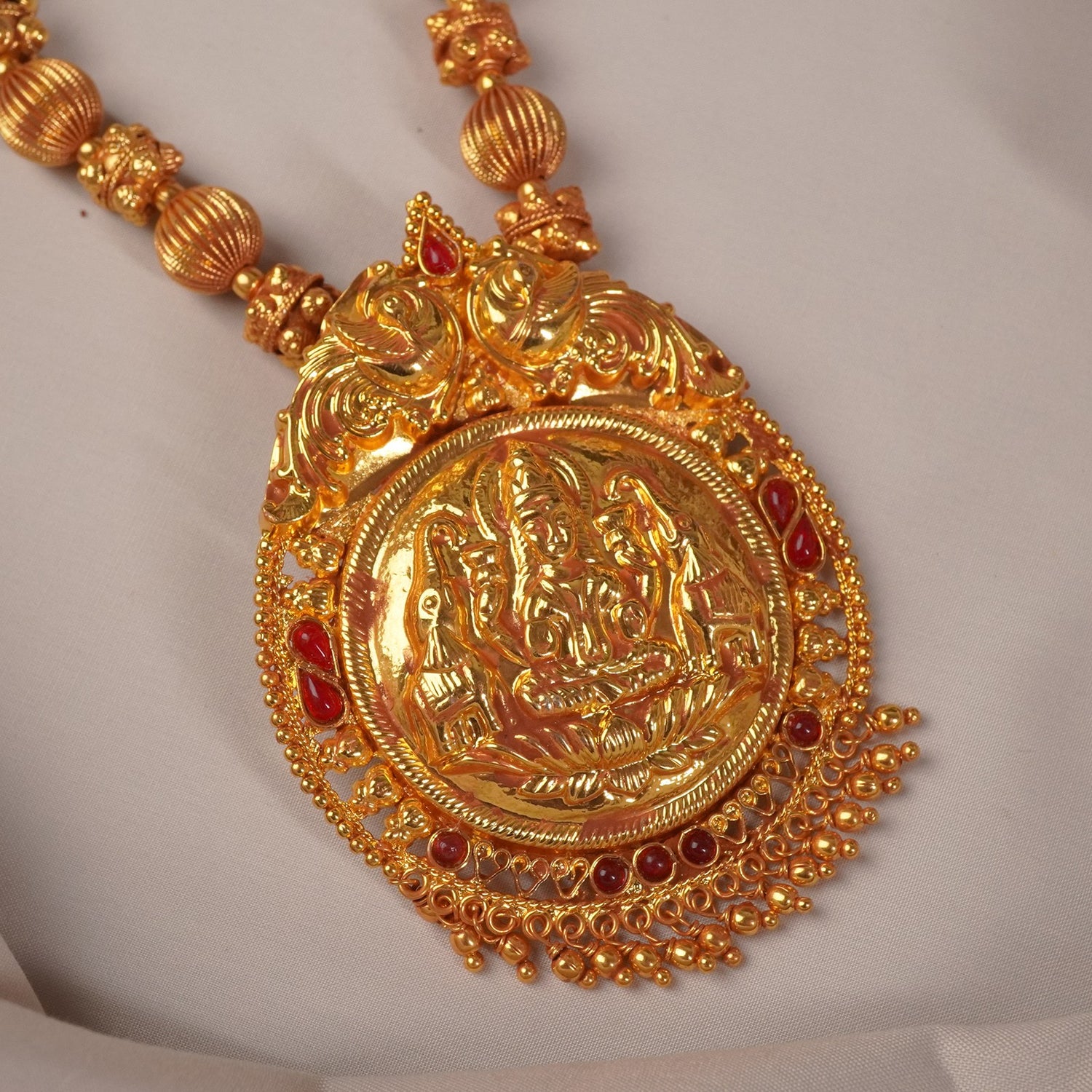 Gold Plated Gheru Finish Topra Mala Antique Pendant