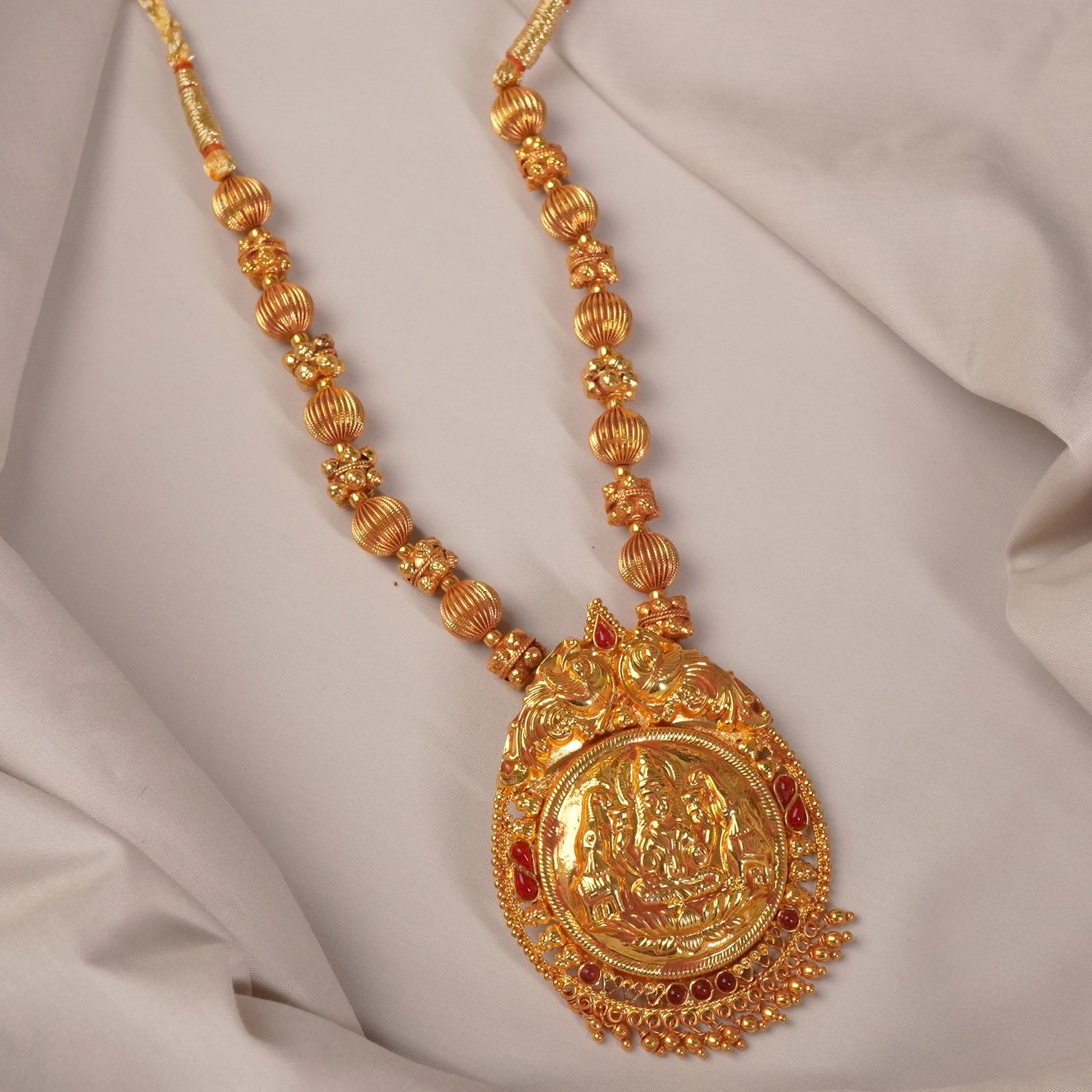 Gold Plated Gheru Finish Topra Mala Antique Pendant