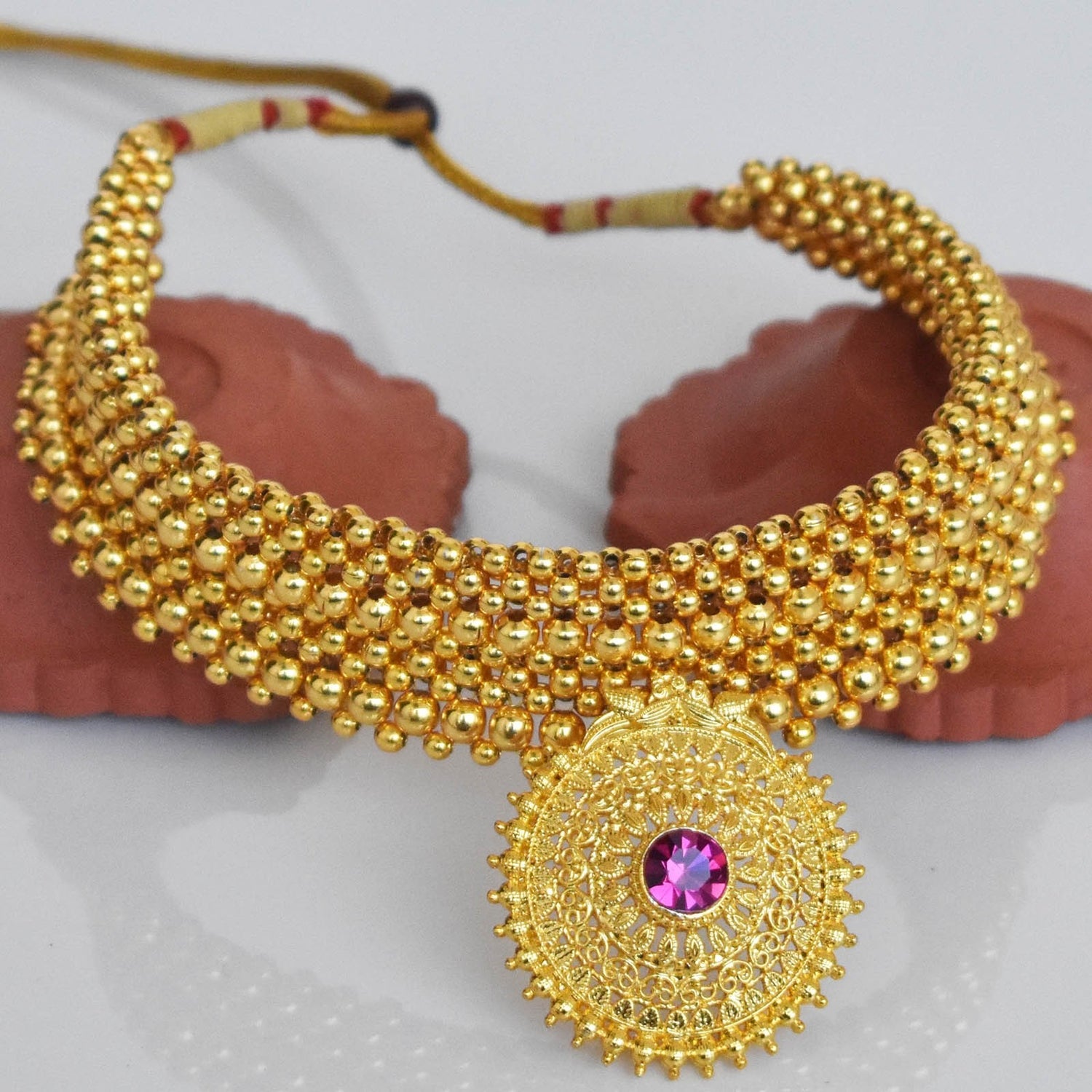 Thushi Patta Necklace Rava Peacock Pendal