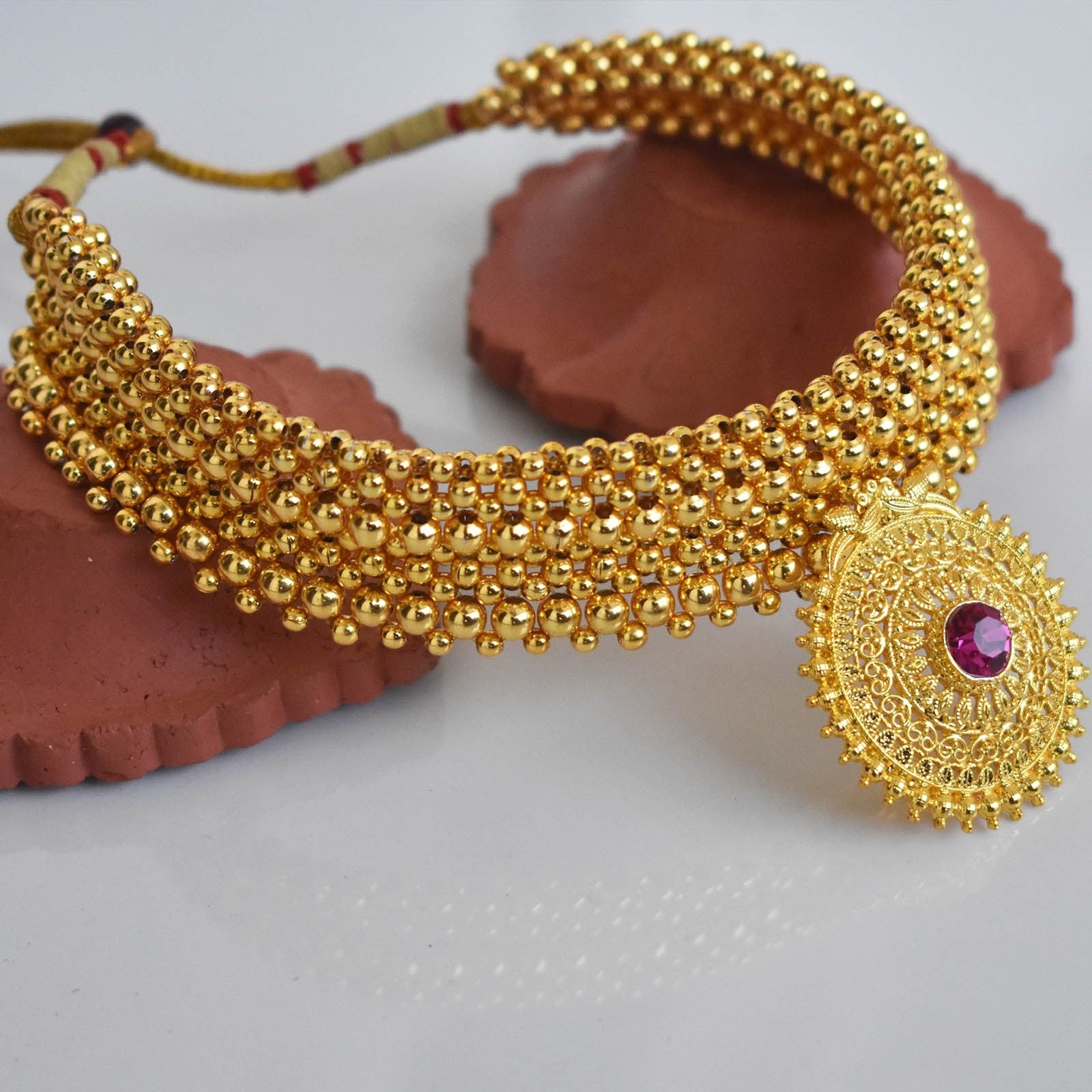 Thushi Patta Necklace Rava Peacock Pendal