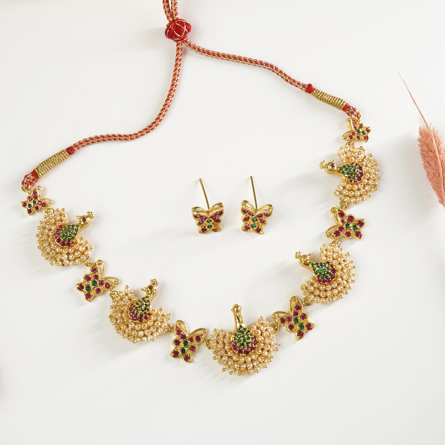 Premium Moti Necklace Design With Peacock and Matching Earrings