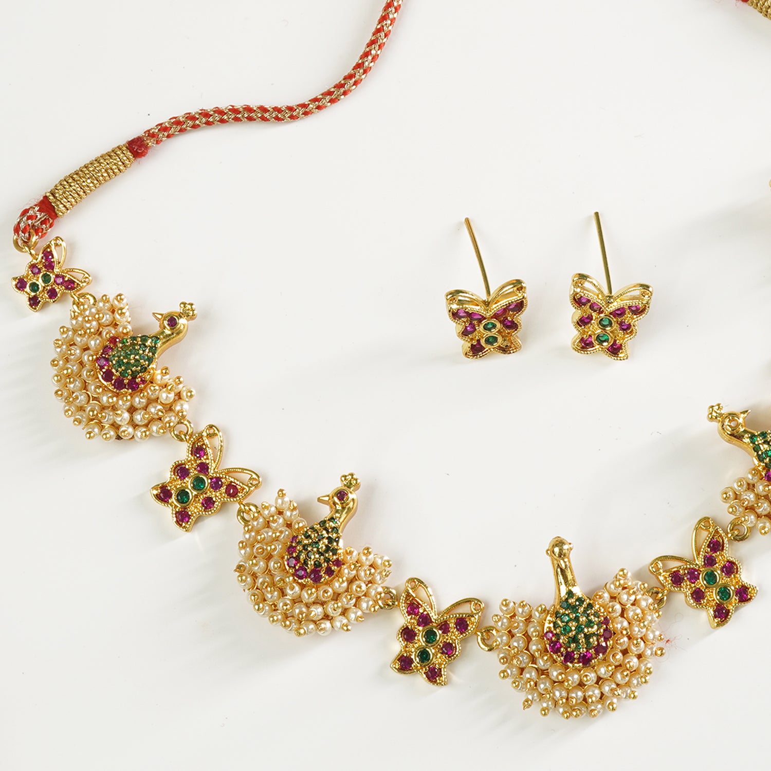 Premium Moti Necklace Design With Peacock and Matching Earrings