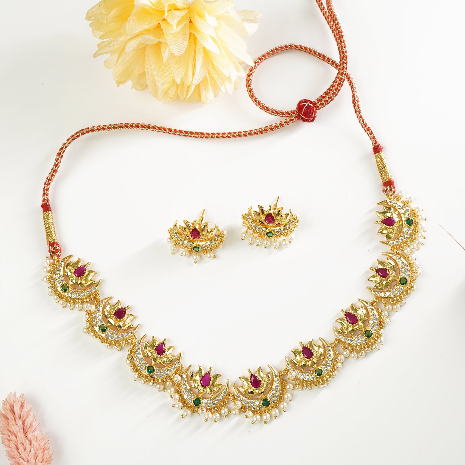 Premium Moti Chandrakor Necklace Design With Earrings
