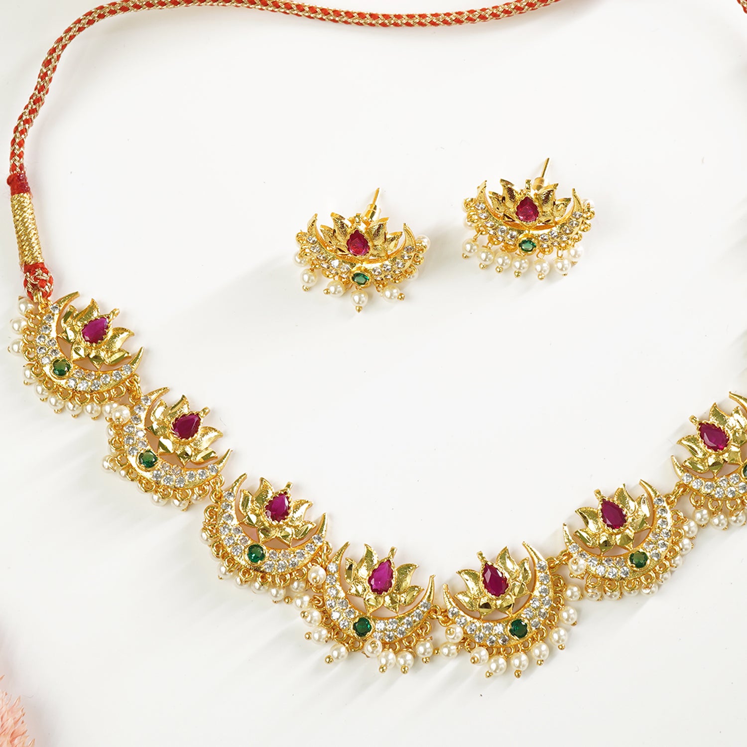Premium Moti Chandrakor Necklace Design With Earrings